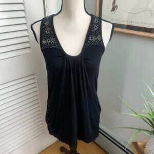 Vintage Design History Top Womens Large Black Beaded Tunic Retro Y2K Vampy Goth